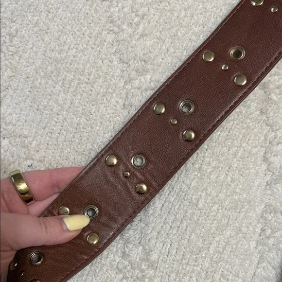 Brown Studded Crossbody Saddle Bag - Dream Control - Picture 2 of 4